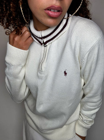 TOMMY HILFIGER M vintage beige zip-neck fine sweater