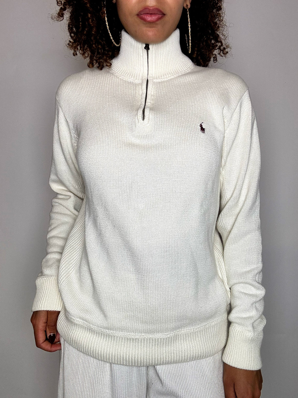 TOMMY HILFIGER M vintage beige zip-neck fine sweater