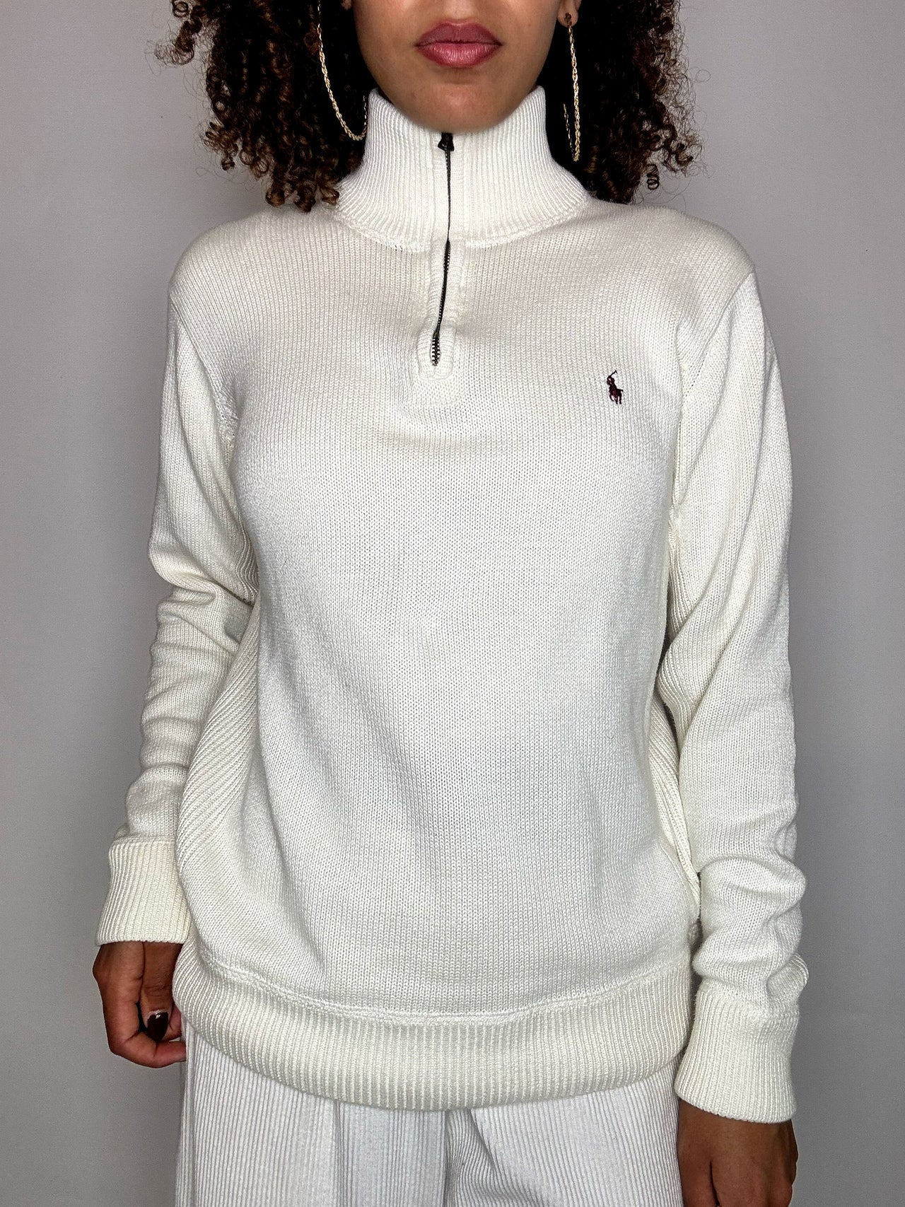 TOMMY HILFIGER M vintage beige zip-neck fine sweater