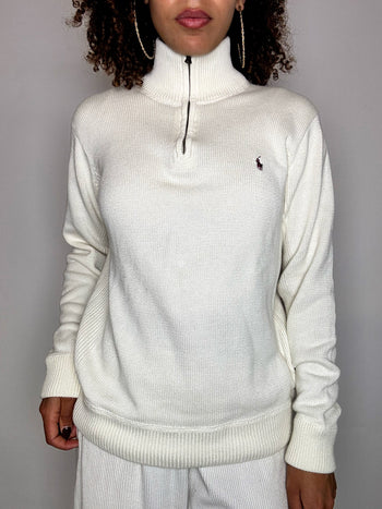 TOMMY HILFIGER M vintage beige zip-neck fine sweater