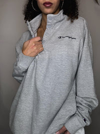 Sweat gris à bouton Champion L vintage
