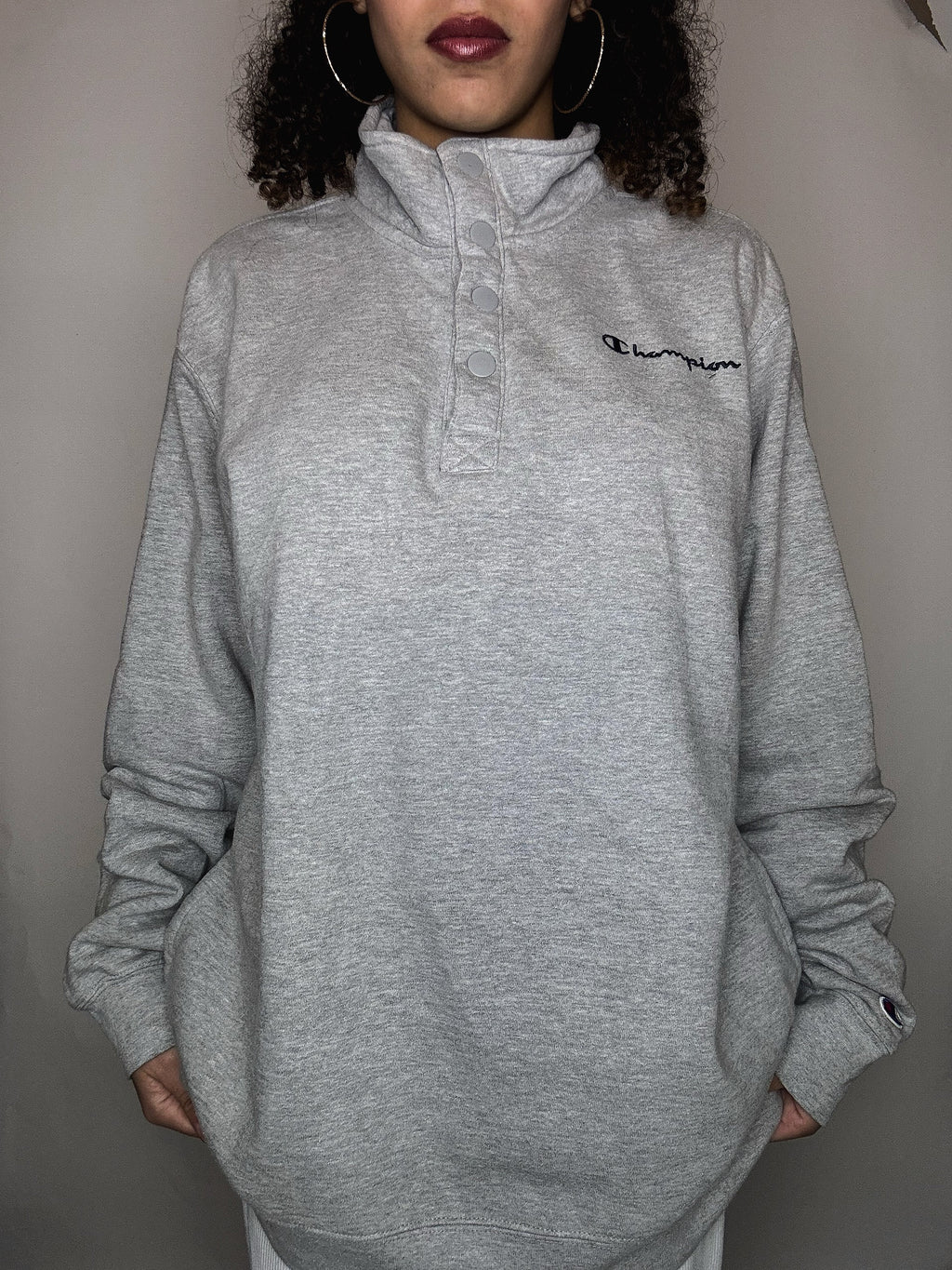 Sweat gris à bouton Champion L vintage