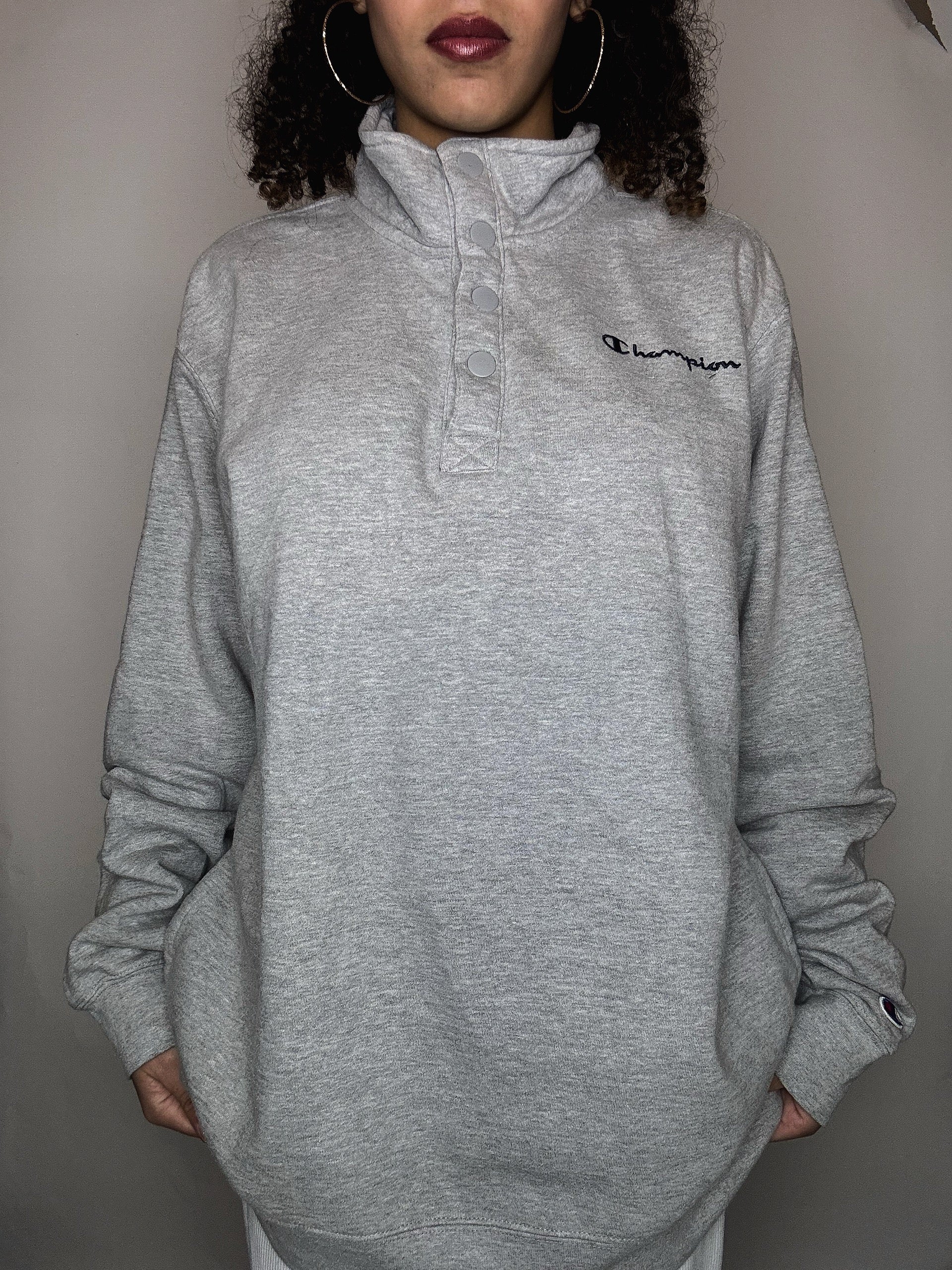 Sweat gris à bouton Champion L vintage