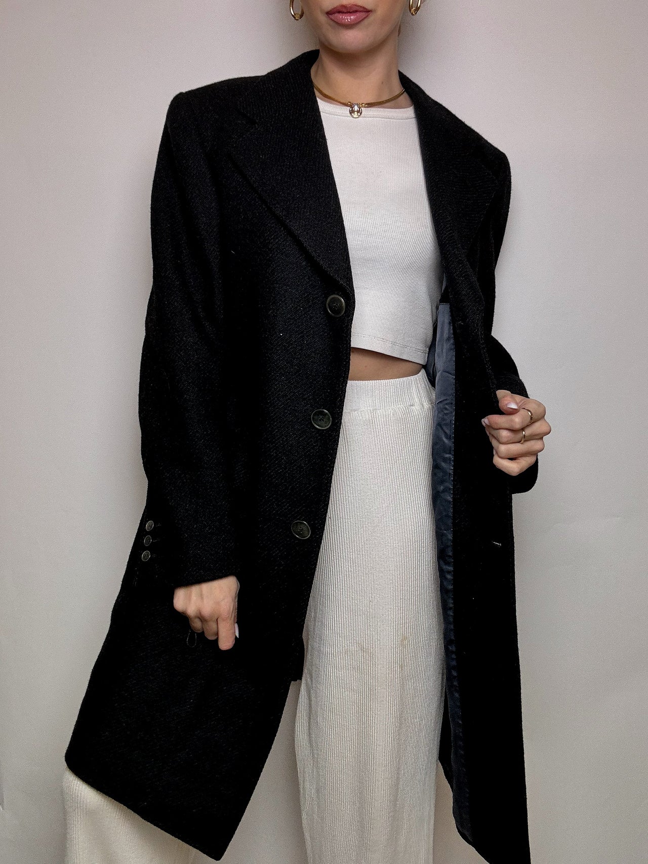 Vintage L/XL Dark Grey Wool Coat 