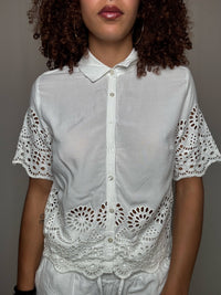 Chemise avec broderies blanche S vintage