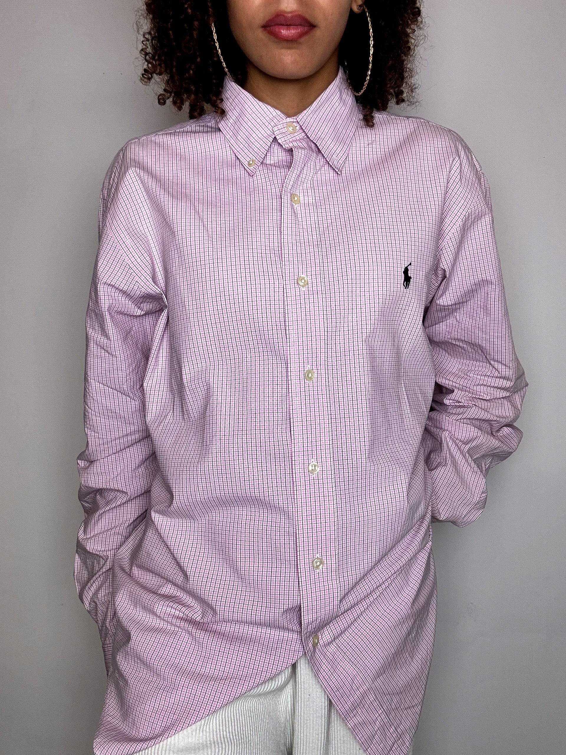 Chemise à carreaux rose RALPH LAUREN L vintage