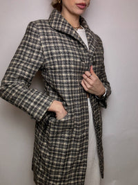 Vintage S grau karierter Wollmantel 