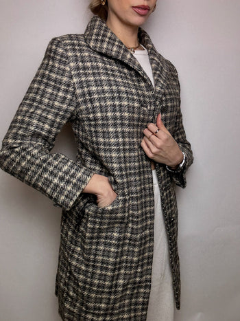 Vintage S grey plaid wool coat 