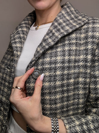 Vintage S grey plaid wool coat 