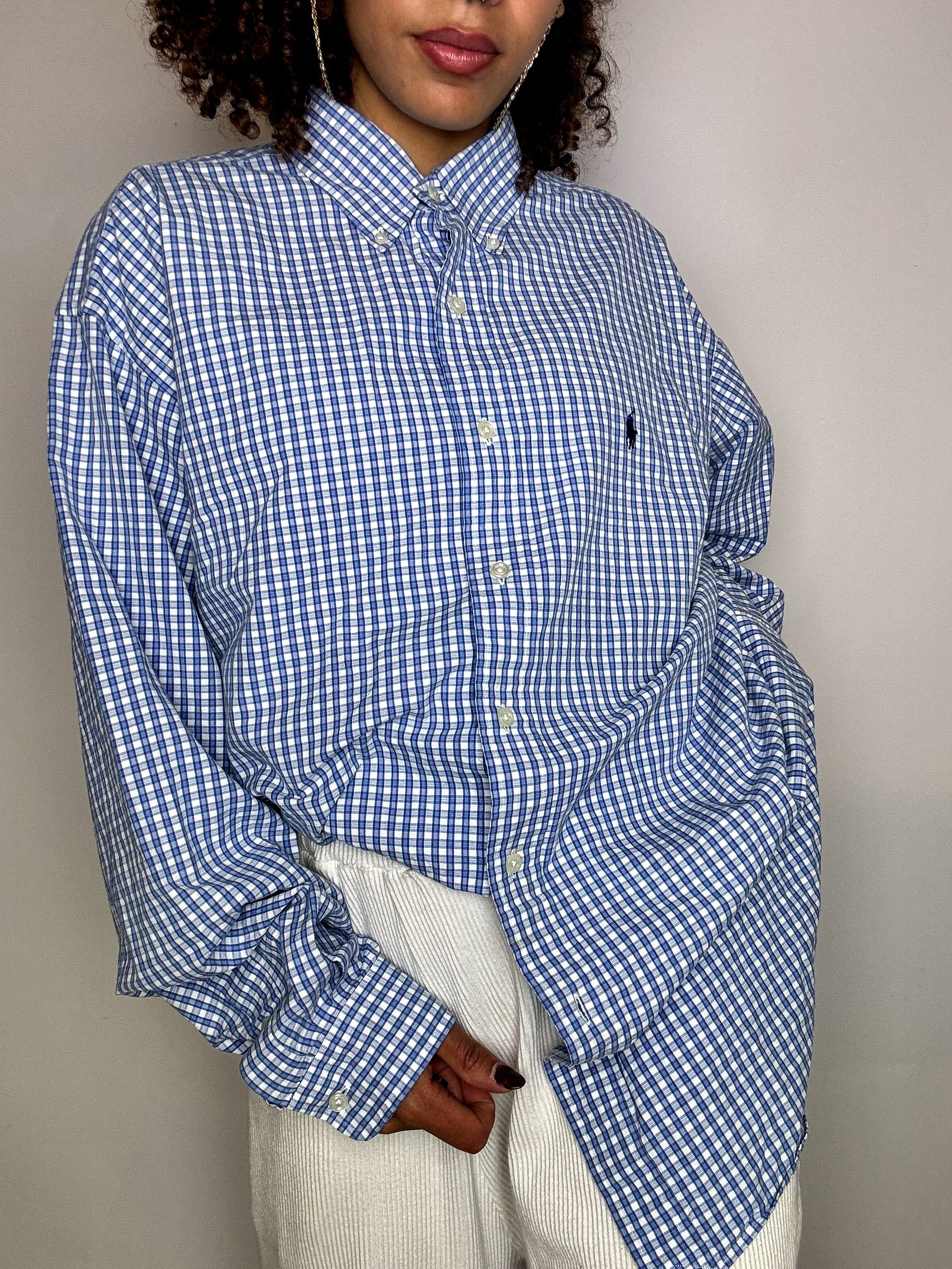 Chemise bleue à carreaux RALPH LAUREN L vintage