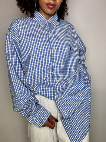 Vintage Navy and White Striped Shirt L/XL 