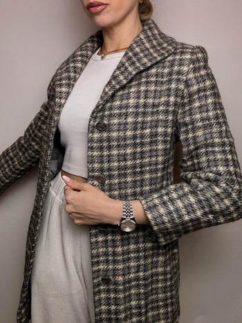 Vintage S grey plaid wool coat 