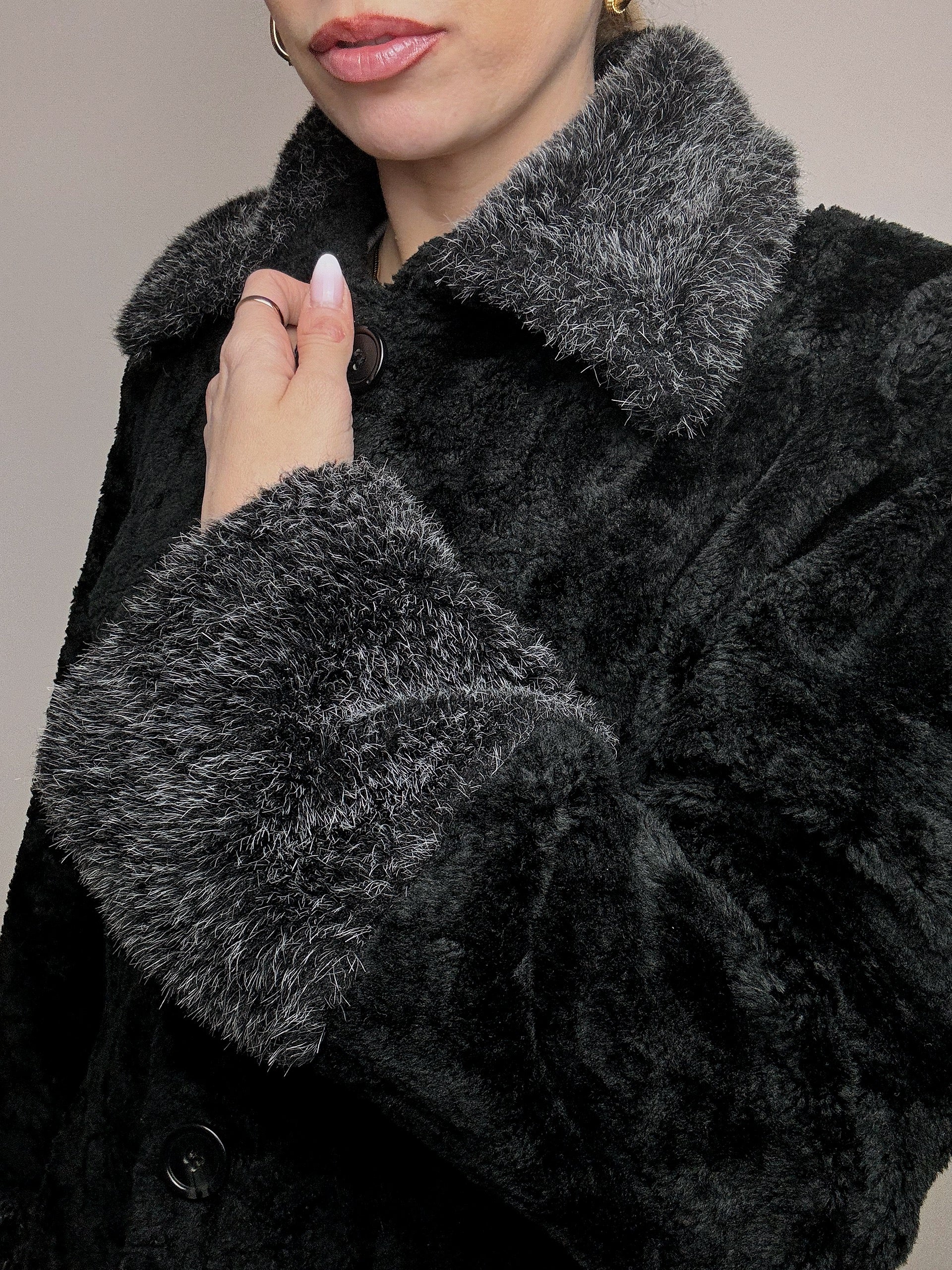 Fausse fourrure noire L vintage
