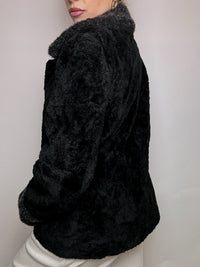 Vintage schwarzer Kunstpelz L 