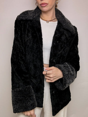 Vintage black faux fur L 