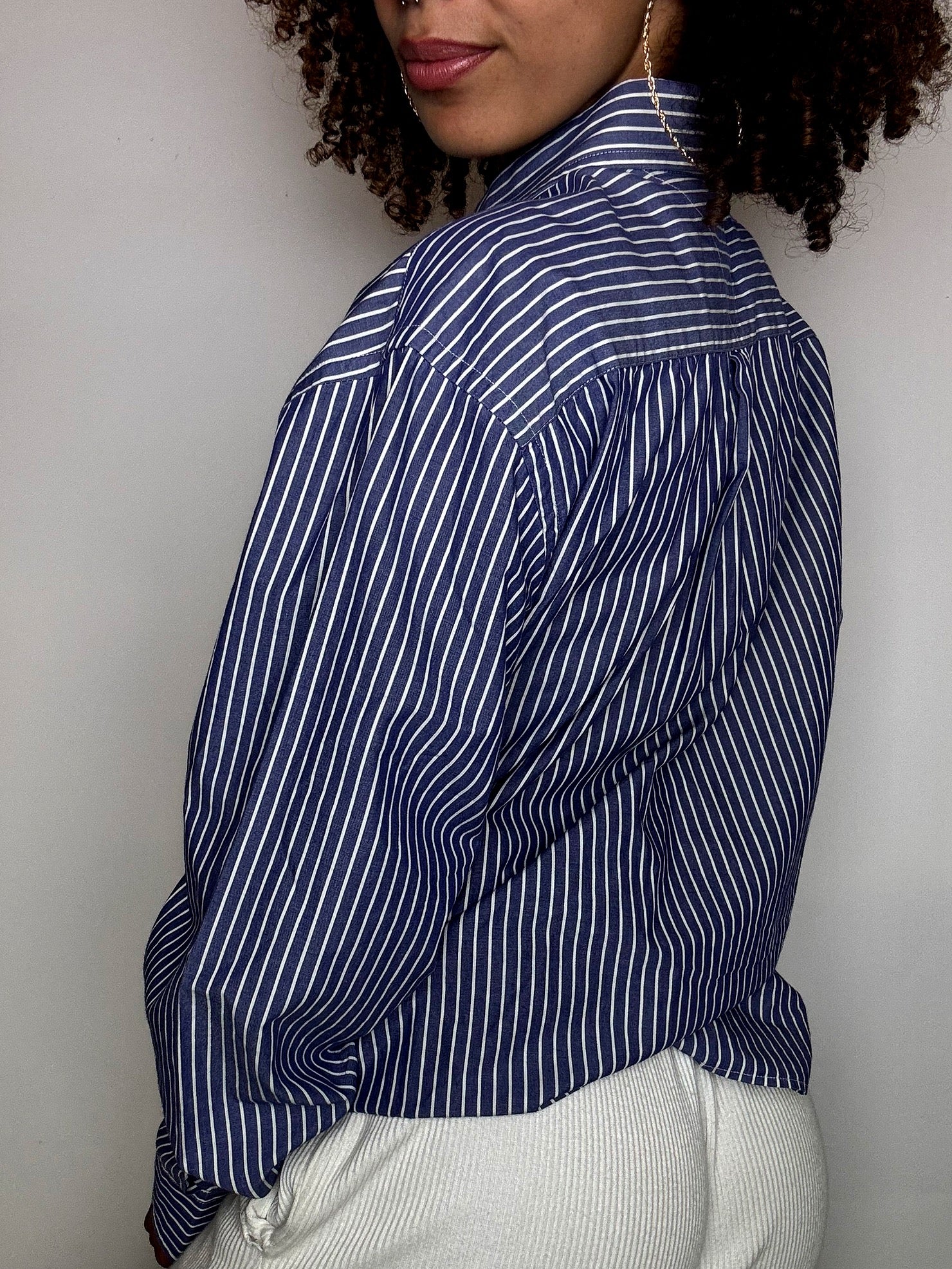 Vintage Navy and White Striped Shirt L/XL 