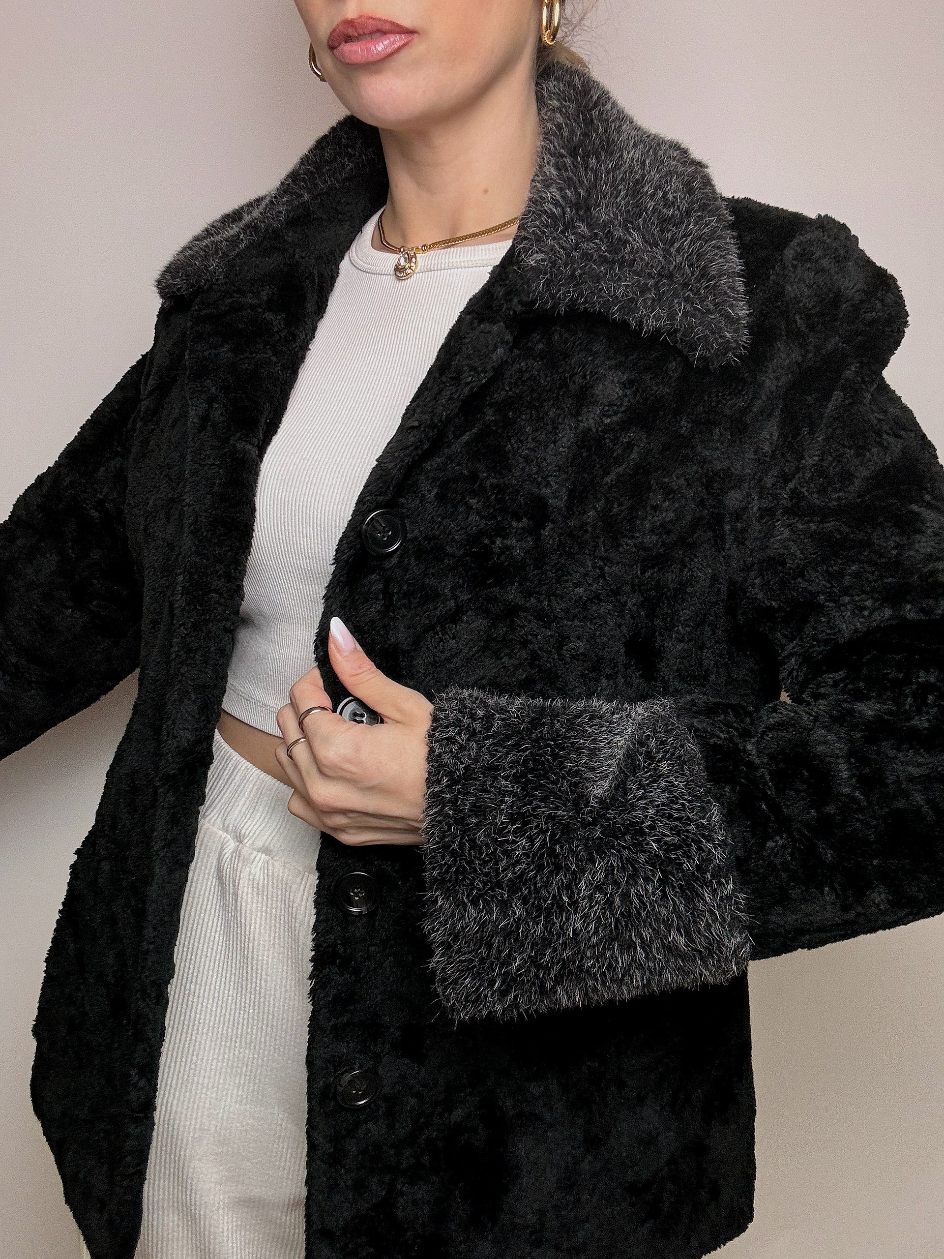 Fausse fourrure noire L vintage
