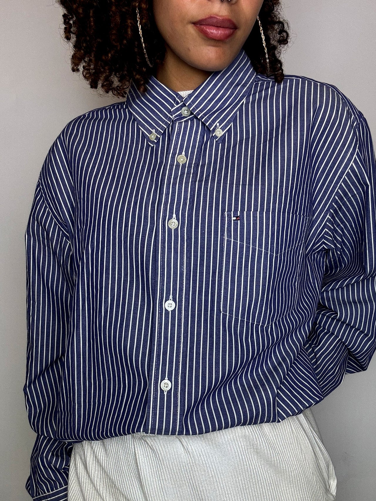 Vintage Navy and White Striped Shirt L/XL 