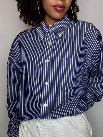 Vintage Navy and White Striped Shirt L/XL 