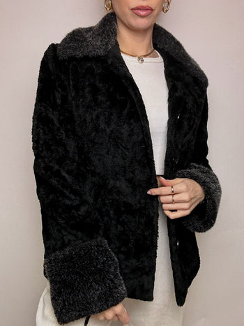 Vintage black faux fur L 