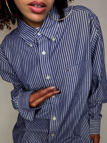Vintage Navy and White Striped Shirt L/XL 