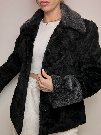 Vintage black faux fur L 