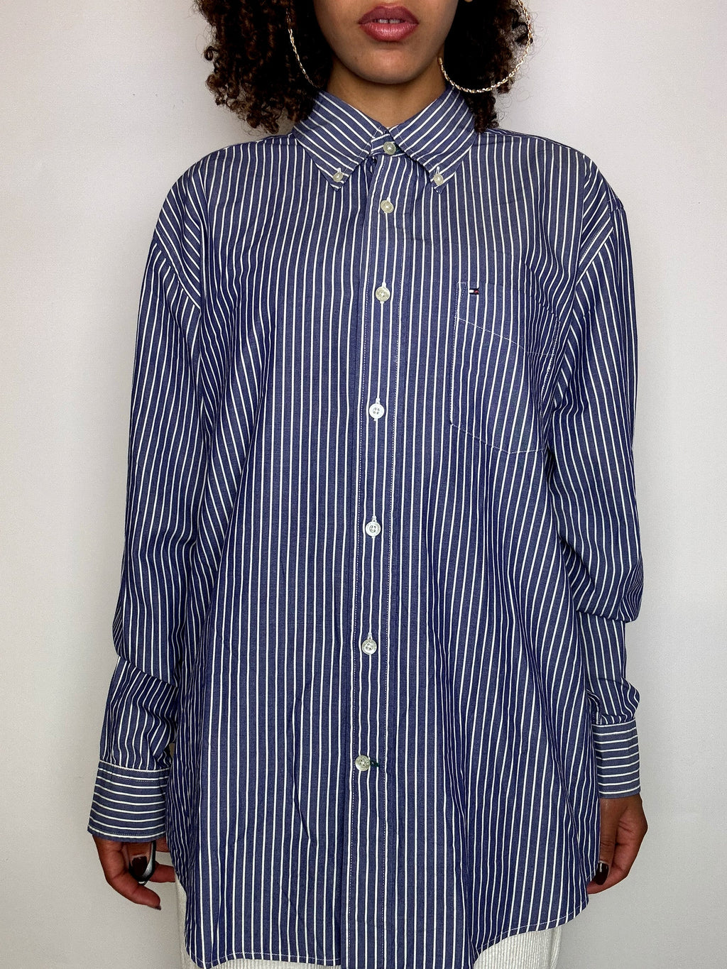 Vintage Navy and White Striped Shirt L/XL 