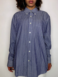 Vintage Navy and White Striped Shirt L/XL 