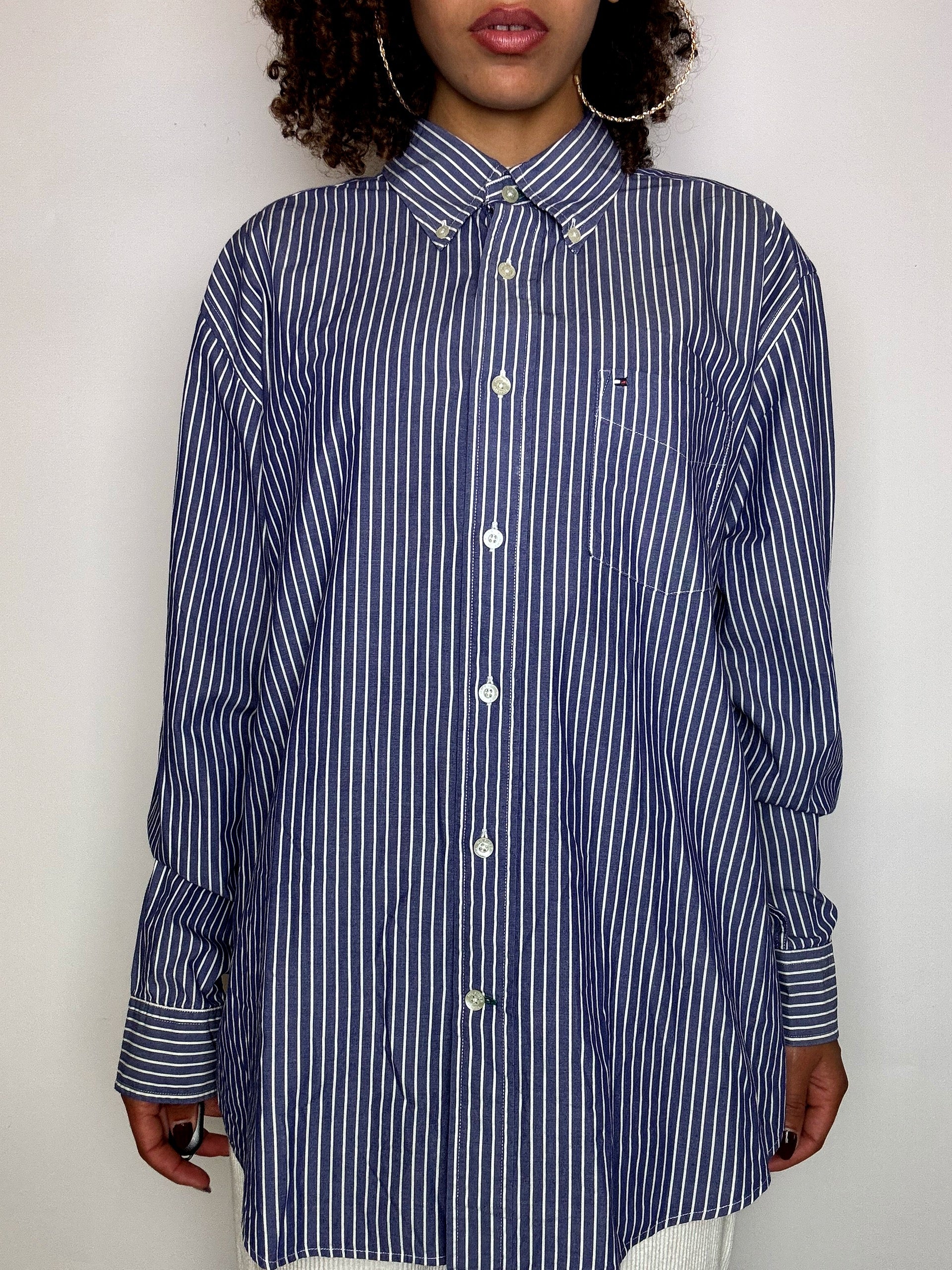 Vintage Navy and White Striped Shirt L/XL 
