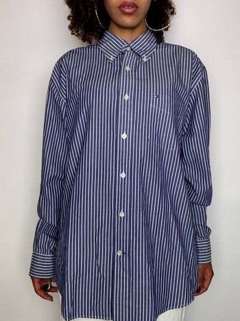 Vintage Navy and White Striped Shirt L/XL 