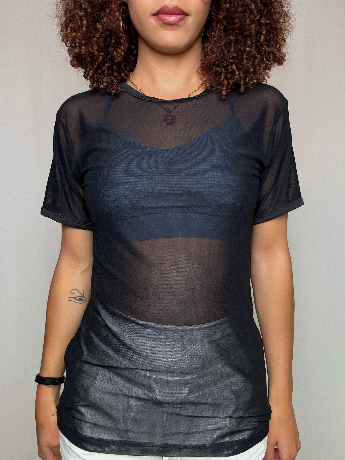 Top en mesh transparent noir XL vintage