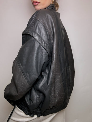 Vintage L/XL gray leather jacket