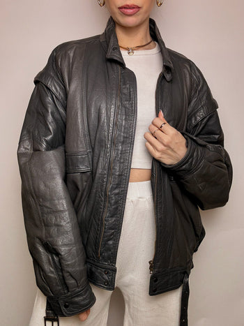 Vintage L/XL gray leather jacket