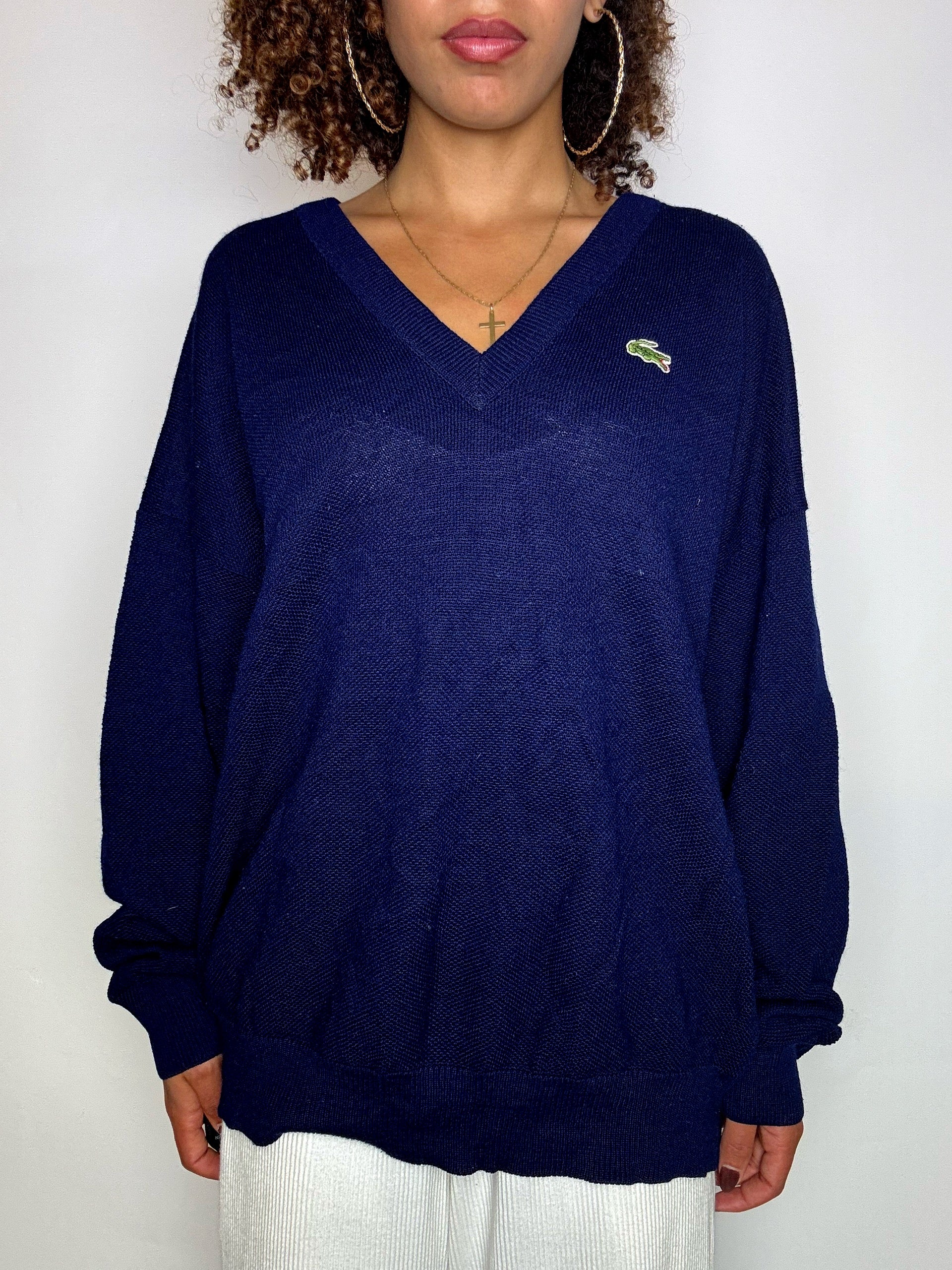 LACOSTE S vintage black V-neck wool sweater