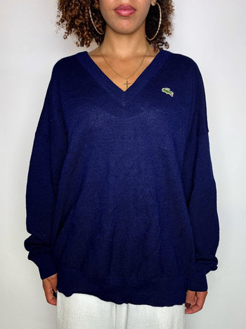 LACOSTE S vintage black V-neck wool sweater