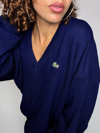 LACOSTE S vintage black V-neck wool sweater