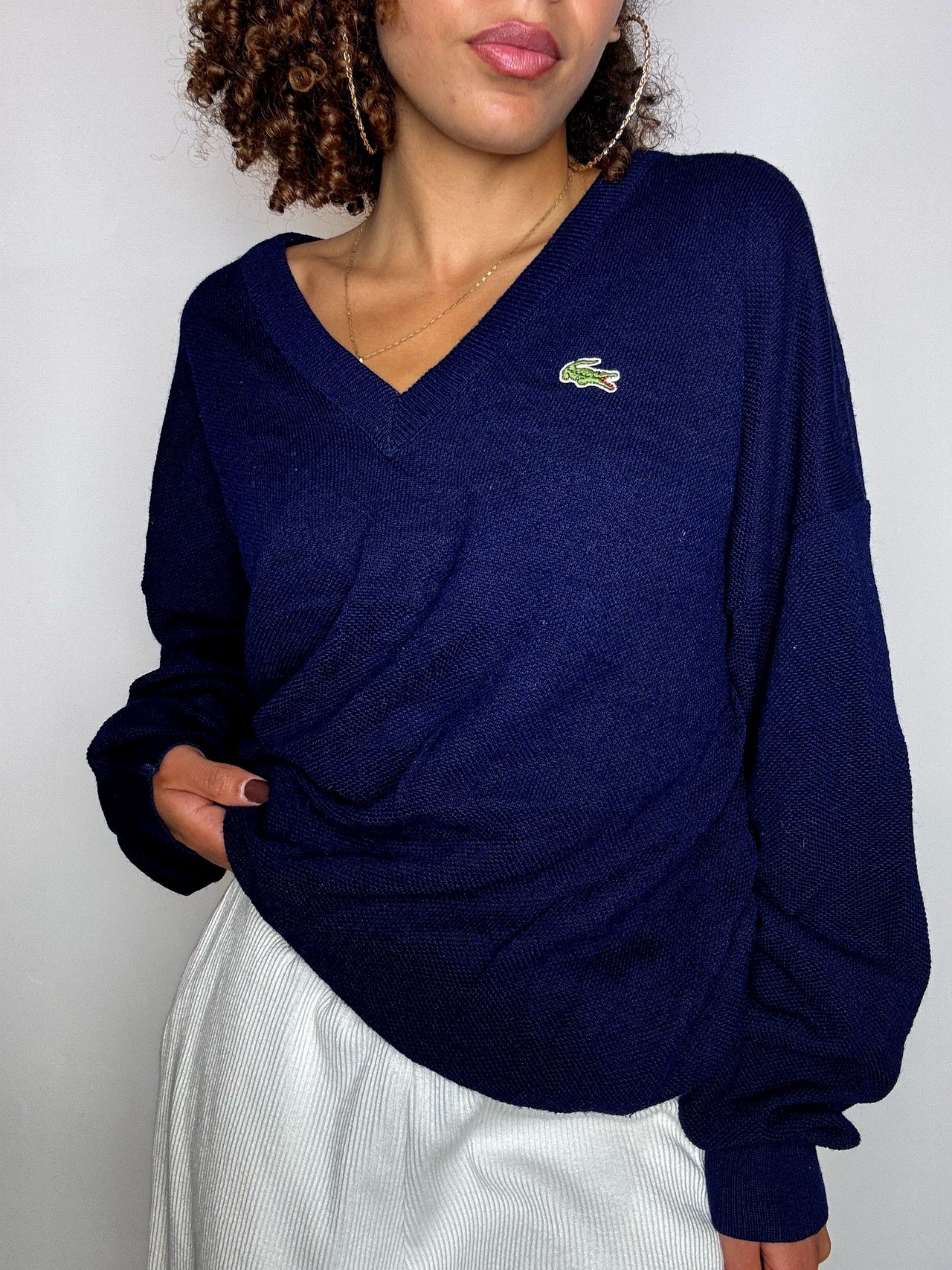 LACOSTE S vintage black V-neck wool sweater