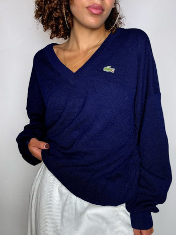 LACOSTE S vintage black V-neck wool sweater