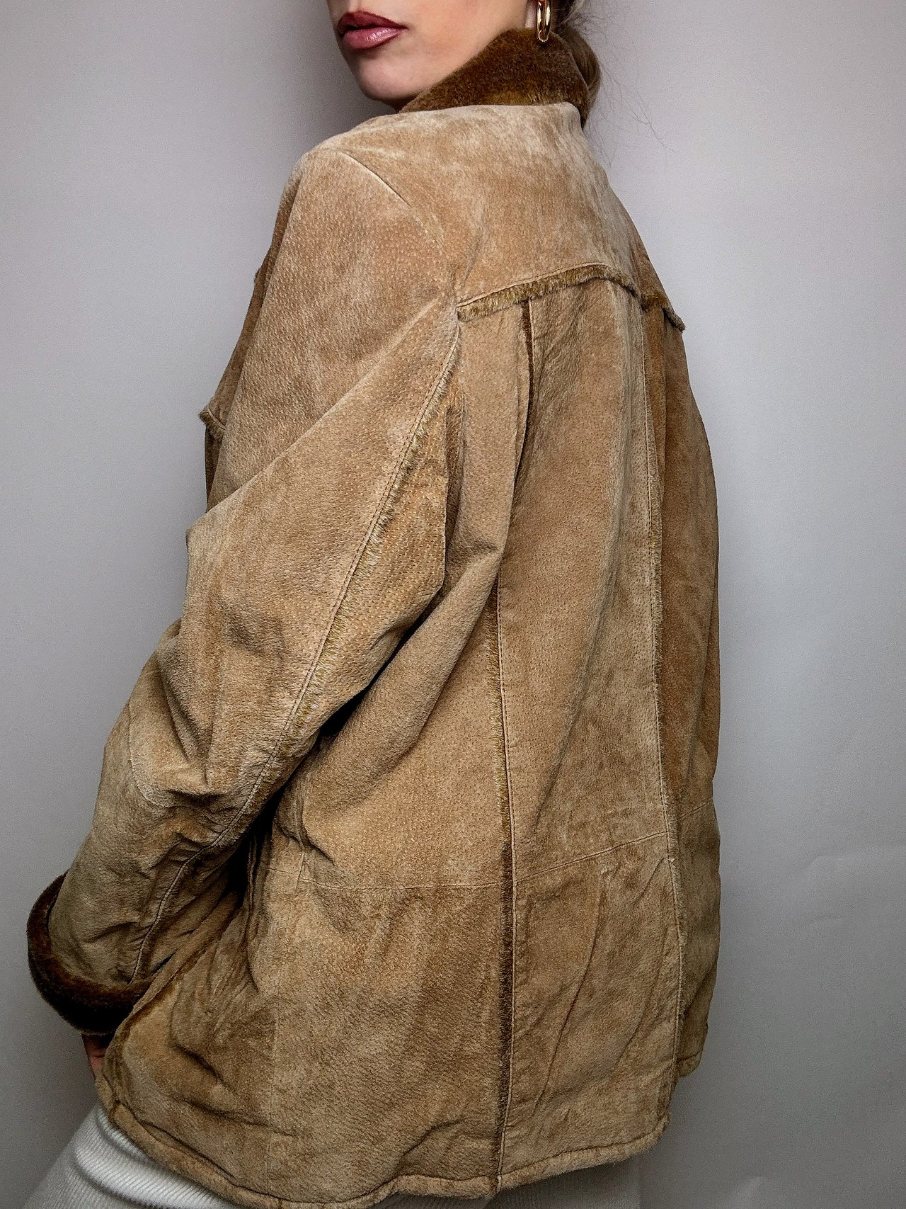 Vintage beige fur-lined suede jacket M/L 