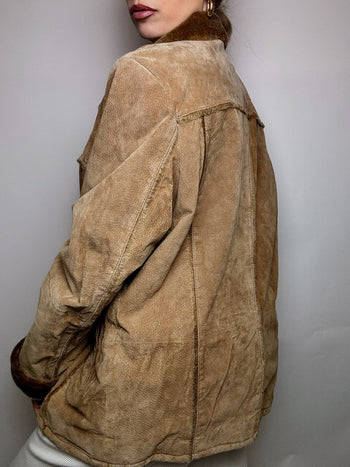 Vintage beige fur-lined suede jacket M/L 