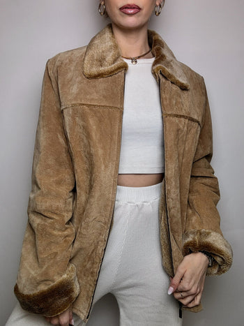 Vintage beige fur-lined suede jacket M/L 