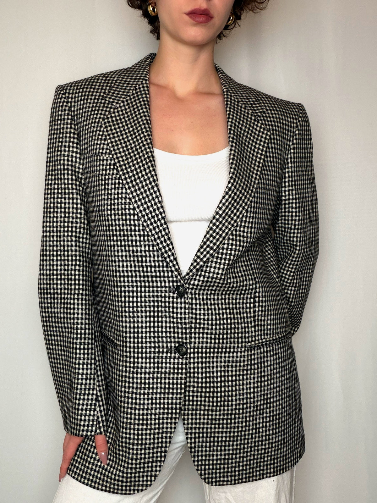 Blazer à carreaux noir&blanc L vintage