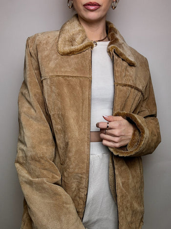 Vintage beige fur-lined suede jacket M/L 