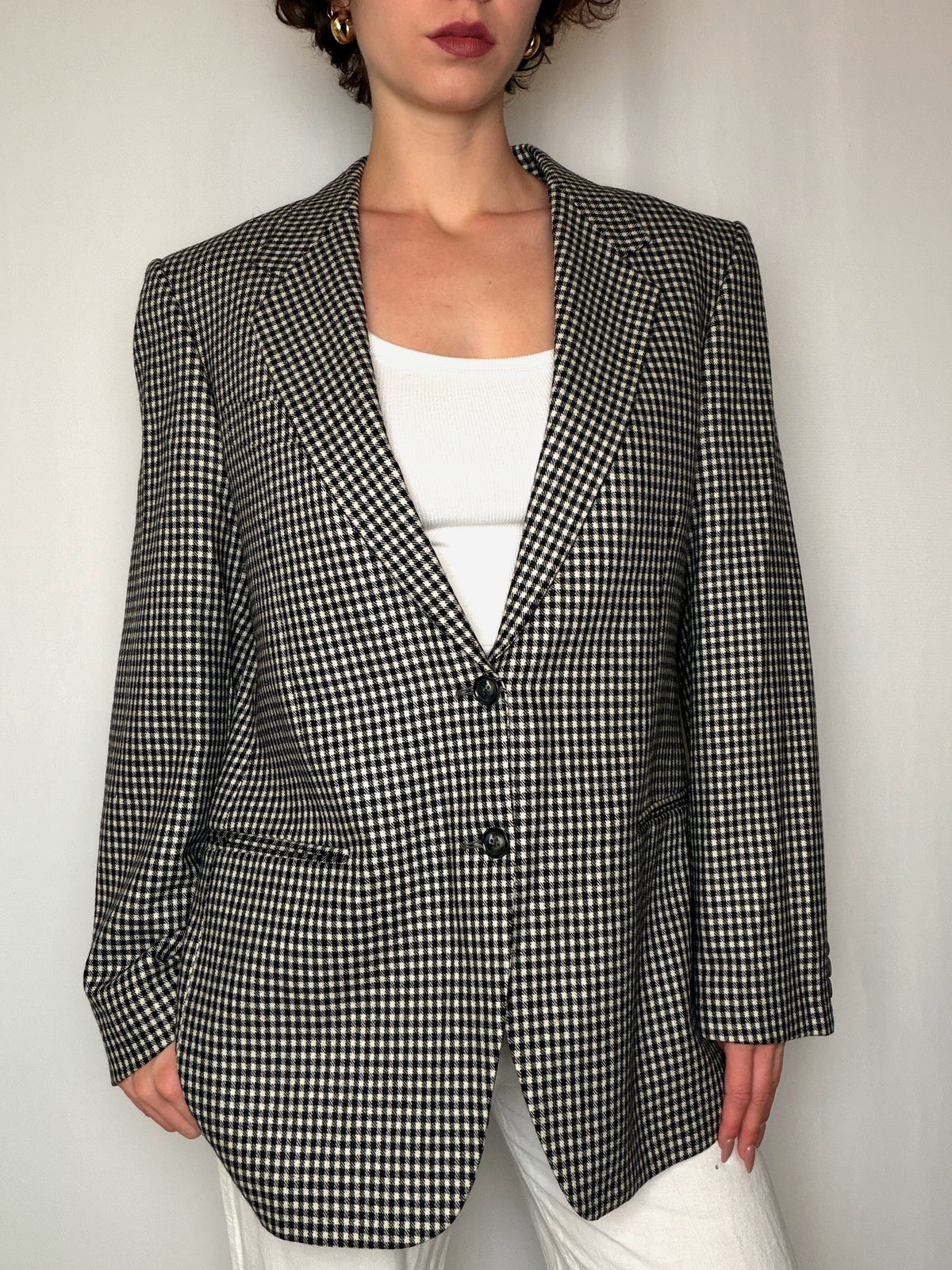 Blazer à carreaux noir&blanc L vintage