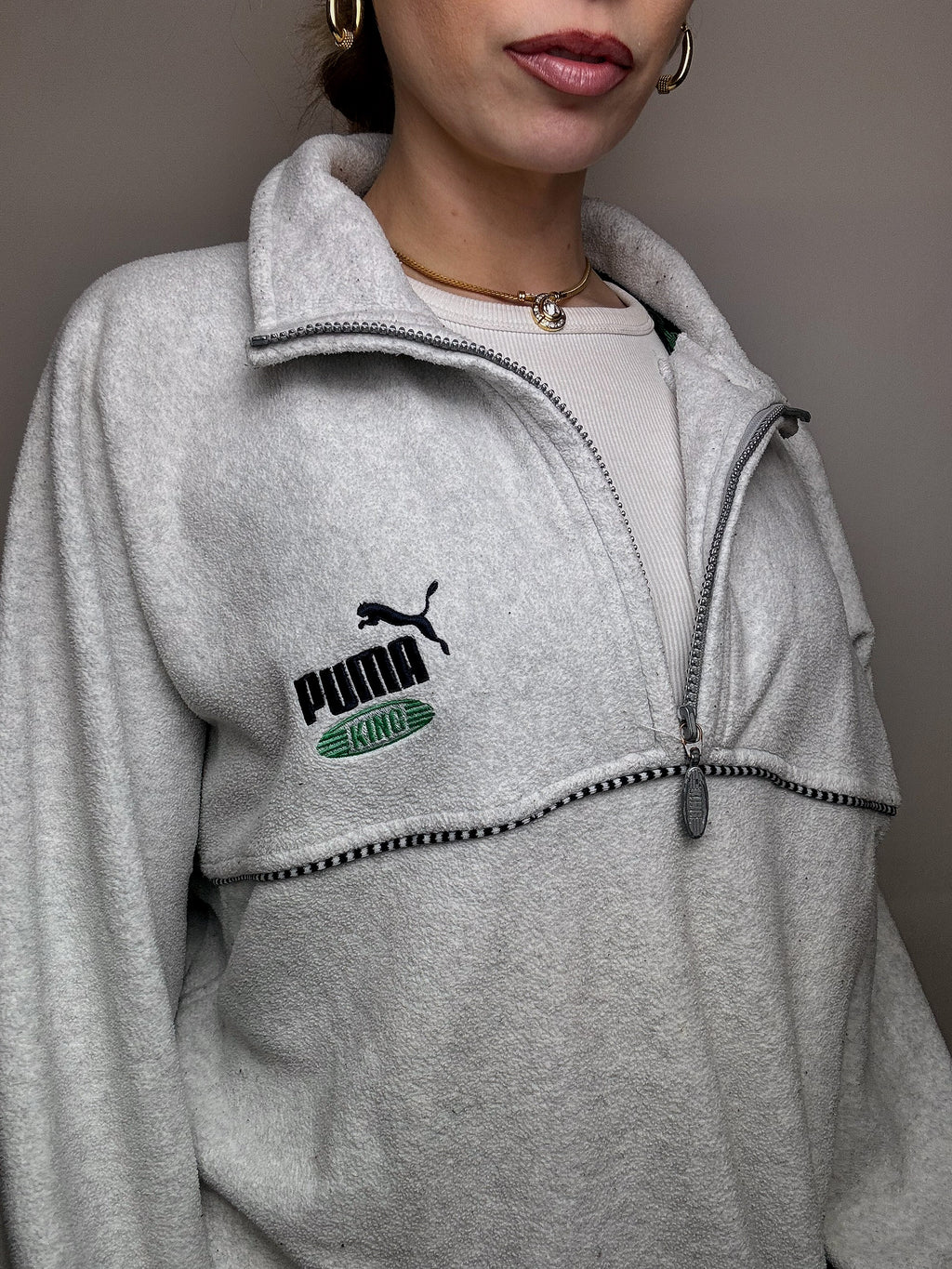 PUMA XL Vintage Graues Fleece mit durchgehendem Reißverschluss