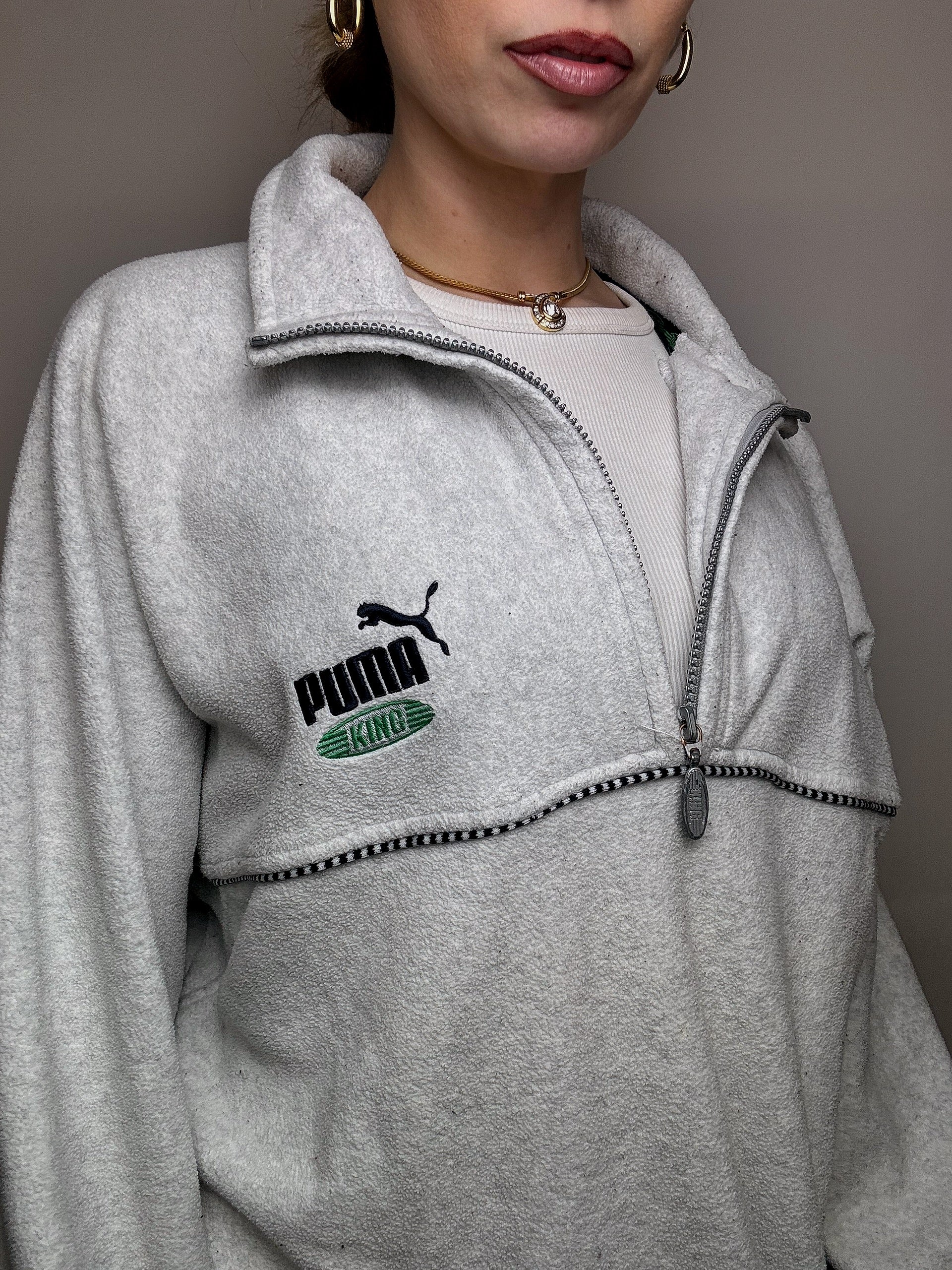 PUMA XL Vintage Graues Fleece mit durchgehendem Reißverschluss