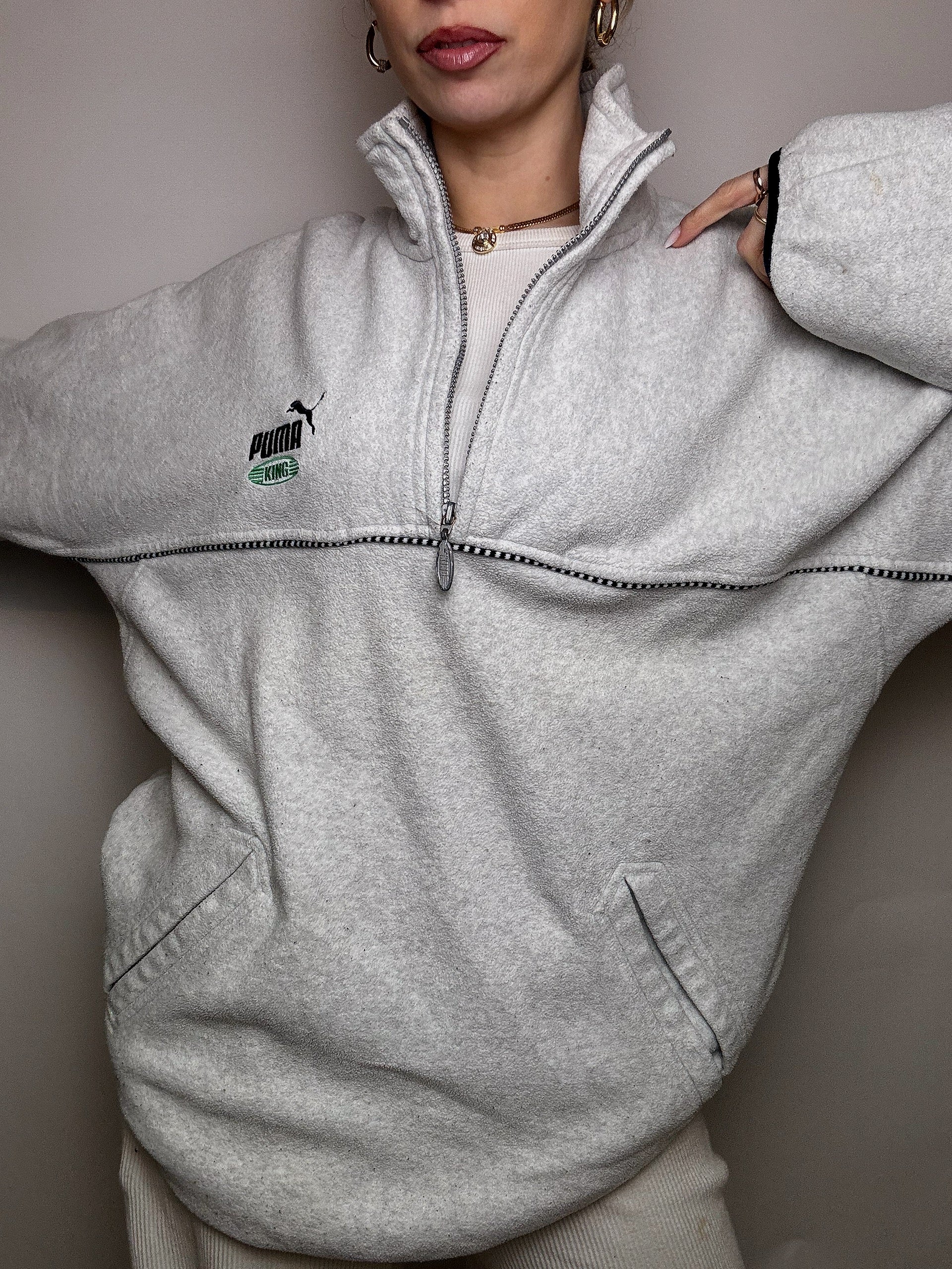 PUMA XL Vintage Graues Fleece mit durchgehendem Reißverschluss