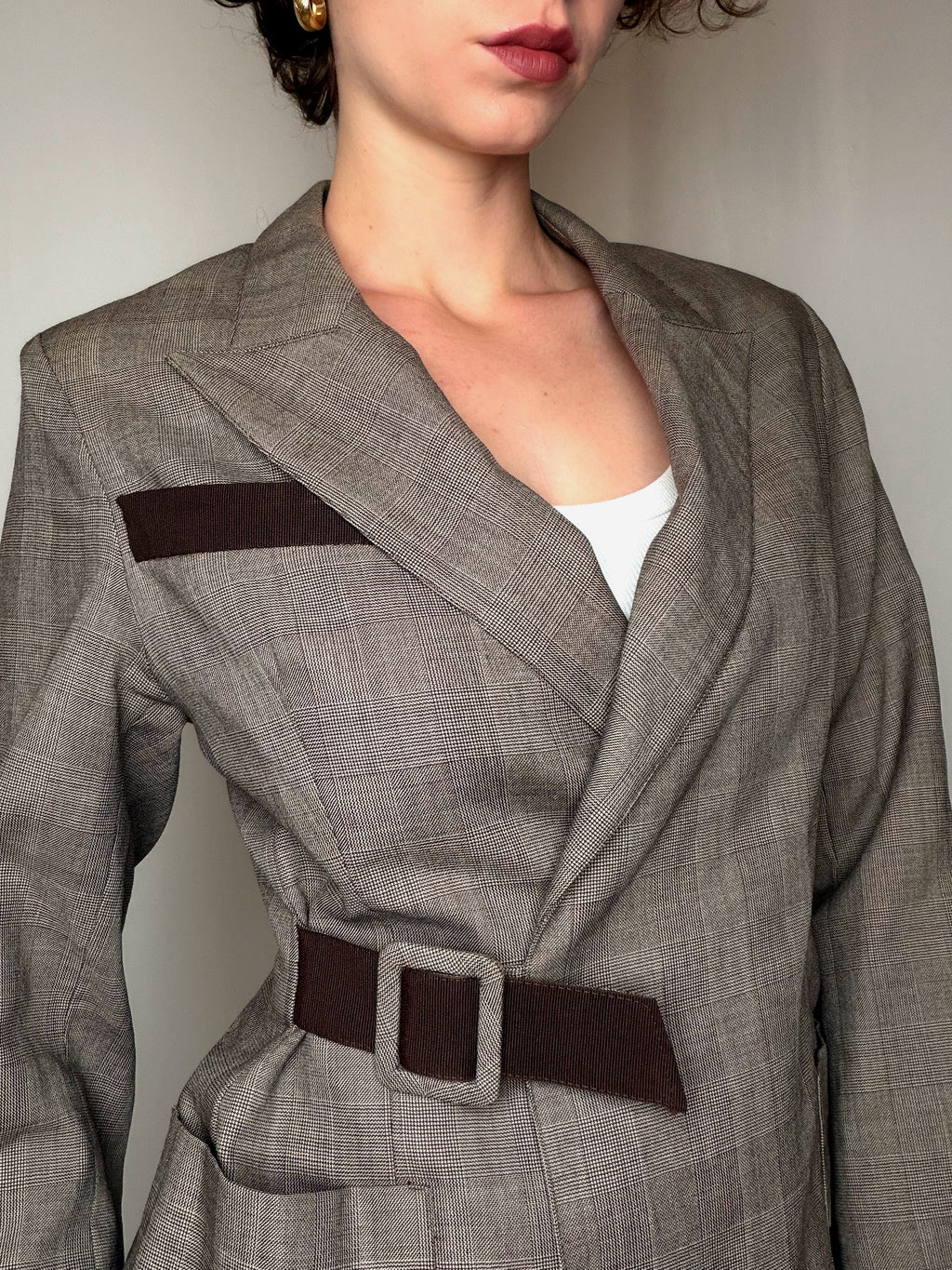 Blazer brun à carreaux CACHAREL M vintage