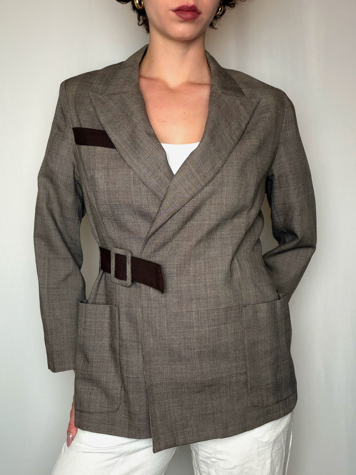 Blazer brun à carreaux CACHAREL M vintage