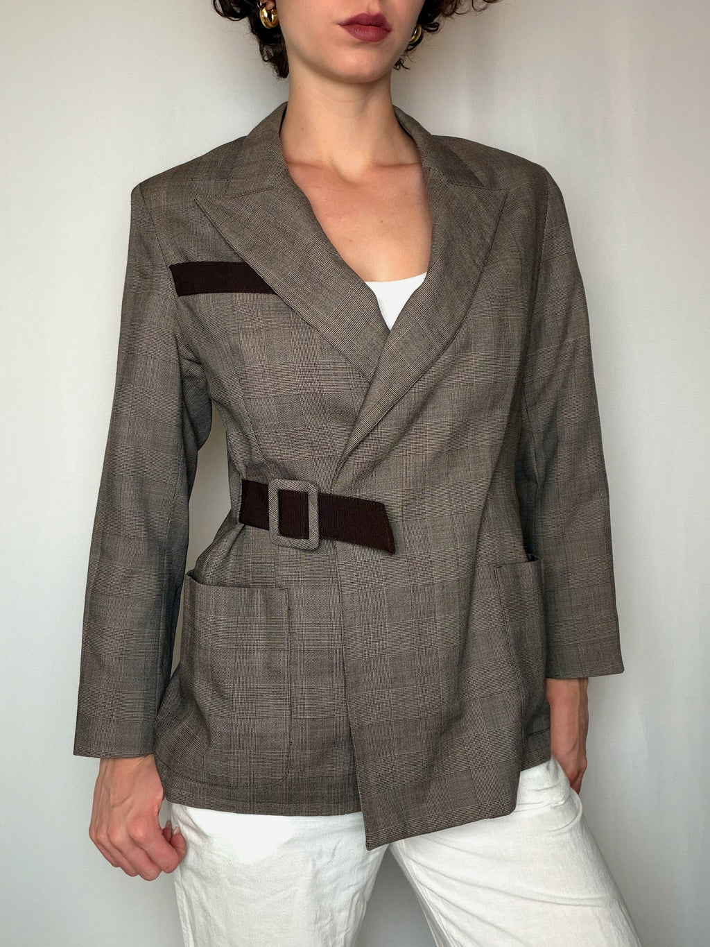 Blazer brun à carreaux CACHAREL M vintage